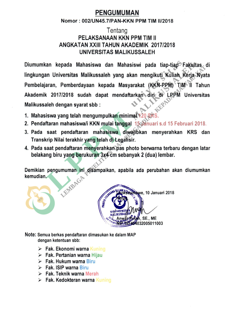 Pelaksanaan KKN Angkatan XXIII Tahun 2017 2018