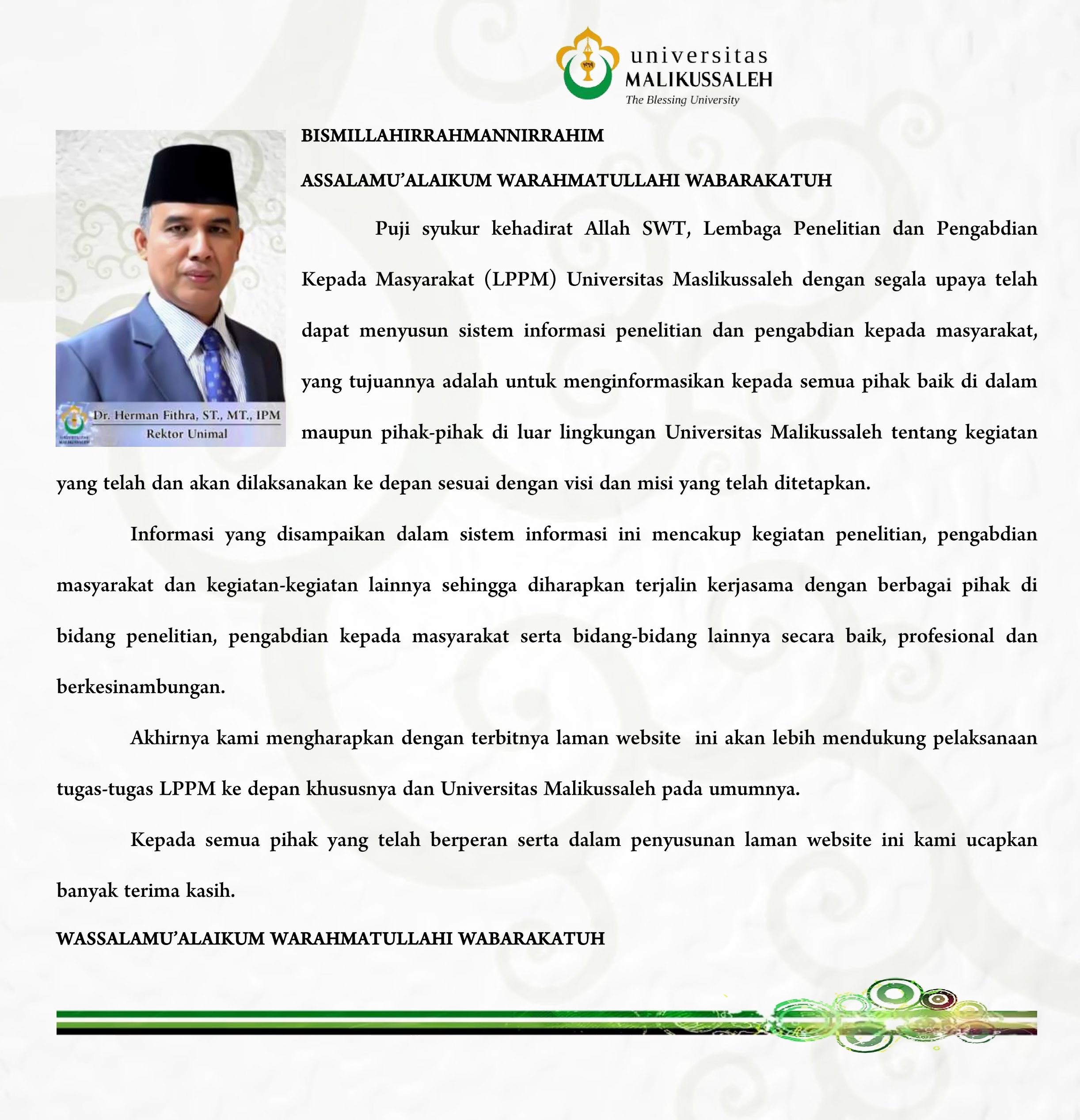 Sambutan Rektor Unimal 2019