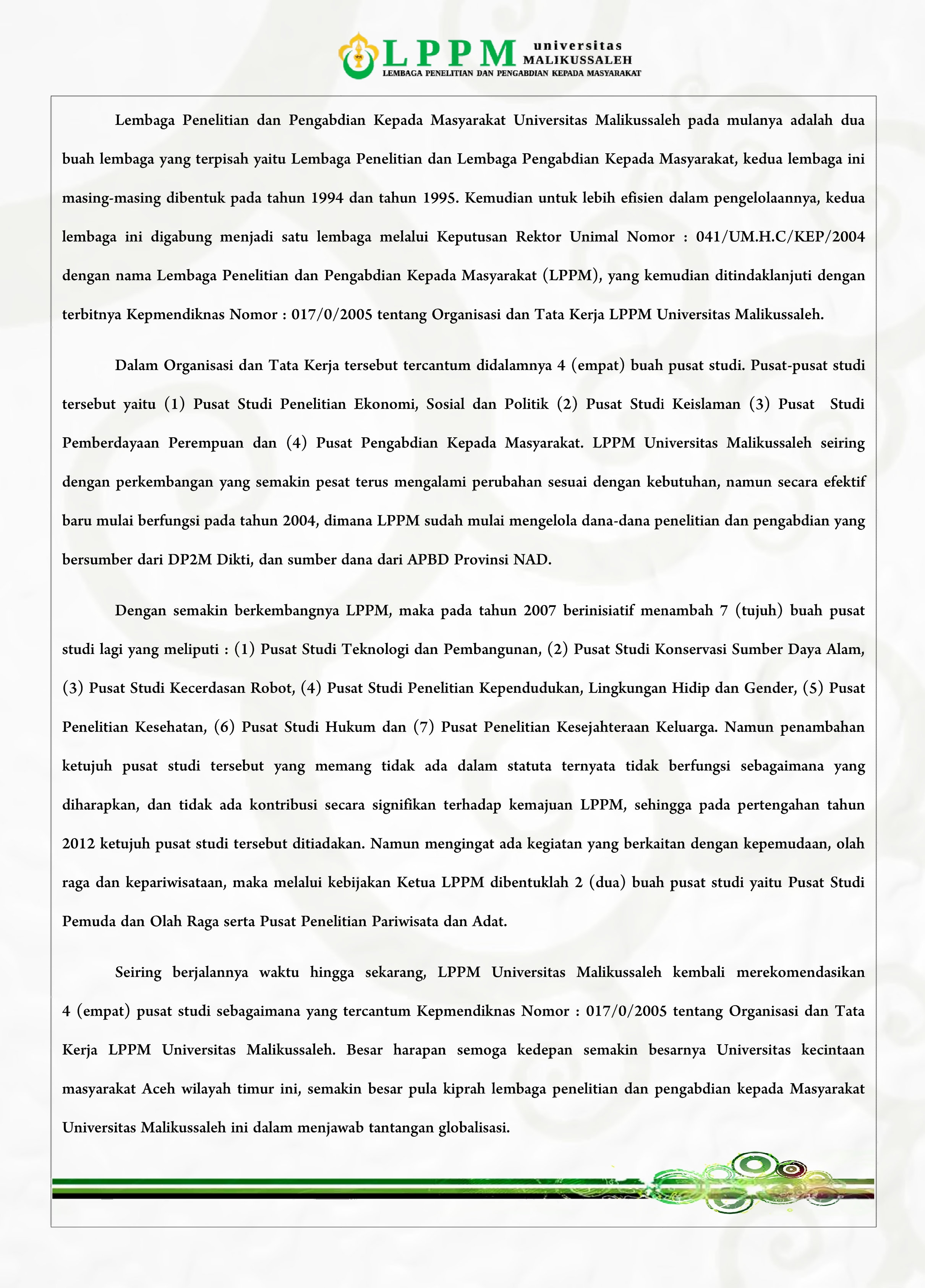 Sejarah Singkat LPPM Unimal Update 2019 1